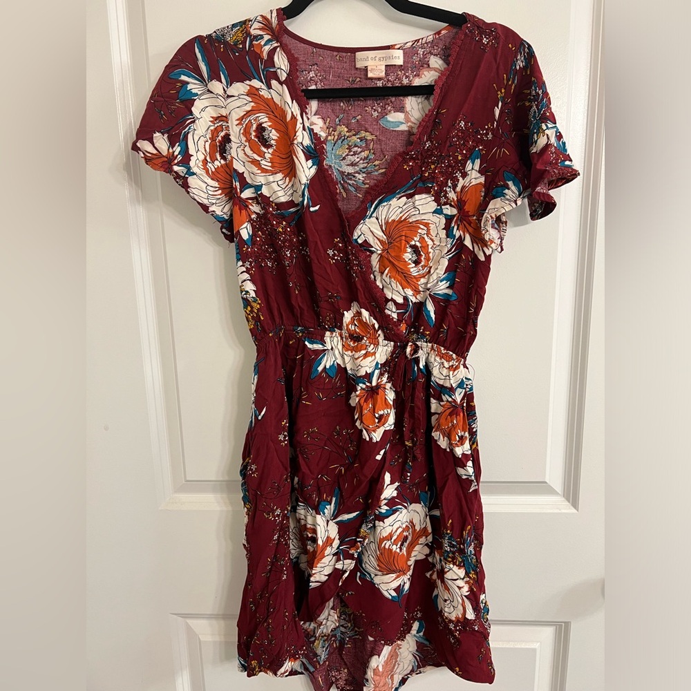 Burgundy Floral Wrap Dress S